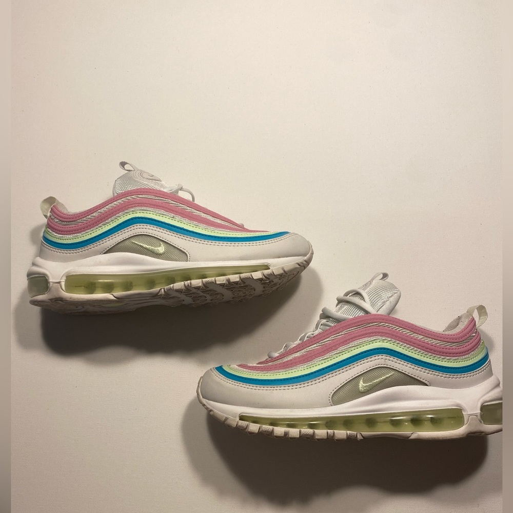 Air max 97s pink white yellow and blue
